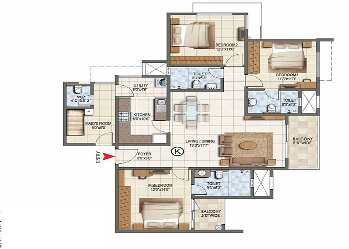 Sattva East Crest 2 BHK Floor Plan